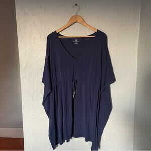 Lands' End Navy Blue Shirt Kaftan Beach Coverup Bathing Suit Coverup XL